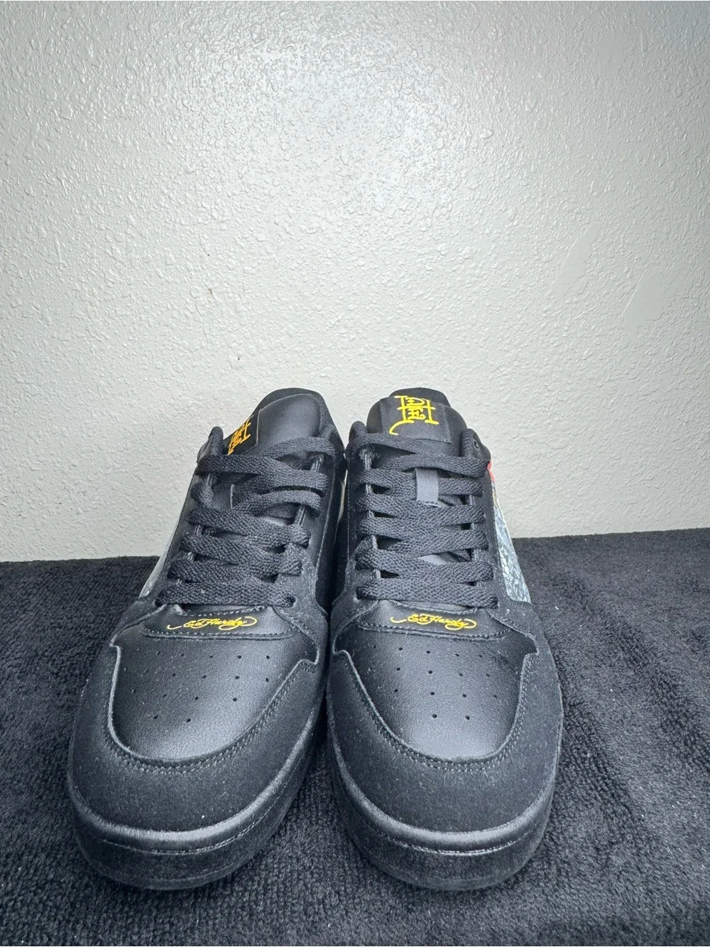 Ed Hardy Men's Black Fashion Sneakers with Tattoo Graphics size 9.5